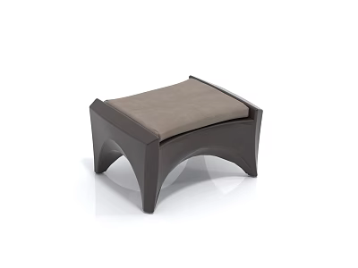 Modern Upholstered Indoor Stool Featuring Brown Seat And Dark Sturdy Frame Design 3d model