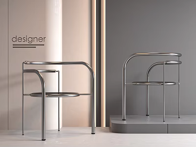 Modern Designer Leisure Chairs With Curved Stainless Steel Frame And Round Seat 3d model