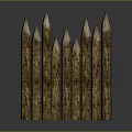 Wooden Stakes With Pointed Tops And Natural Texture Arranged In Row On Gray Background