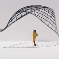 Modern Curved Pergola With Black Metal Grid Structure And Shadow Effects 3d model