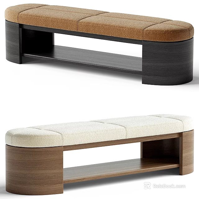 Modern Sofa Bench With Brown Beige Padded Seats And Wooden Frame Design 3d model 
