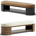 Modern Sofa Bench With Brown Beige Padded Seats And Wooden Frame Design