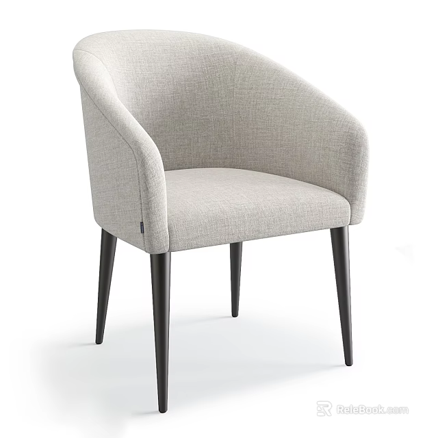 Modern Light Gray Fabric Accent Chair With Curved Armrest And Black Wooden Legs 3d model 