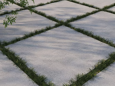 Garden Path Paving With Square Stone Slabs Grass Between Slabs And Shaded By Tree Branches 3d model