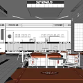 SEVENBUS Milk Tea Shop Modern Interior With White Tiled Walls Red Tables And Comfortable Seating Area