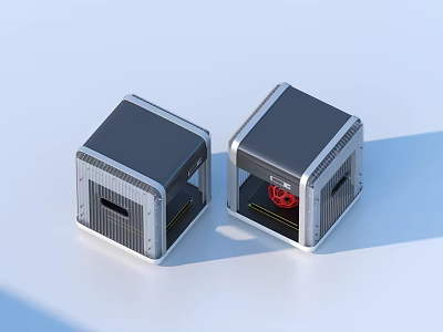 Modern Cubic Household Storage Containers With Metal Frame Black Panel And Red Internal Gear Design 3d model