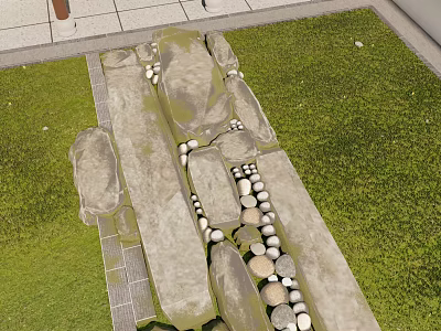 Natural Stone Arrangement With Grass Area Stone Slab Path And Pebbles 3d model