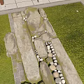 Natural Stone Arrangement With Grass Area Stone Slab Path And Pebbles