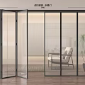 Modern Glass Folding Doors With Black Frame For Interior Space Divider Design 3d model