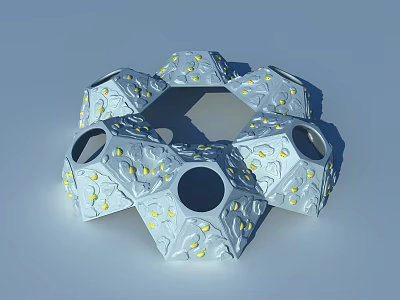 Unique Polyhedral Playground Equipment With Yellow Dots And Circular Holes 3d model