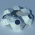 Unique Polyhedral Playground Equipment With Yellow Dots And Circular Holes