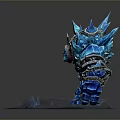 Game Movie Character With Blue Crystal Body And Mechanical Armor Glowing Ice Base
