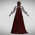 Medieval Game Movie Character Wearing Silver Armor With Red Brown Cloak And Helmet