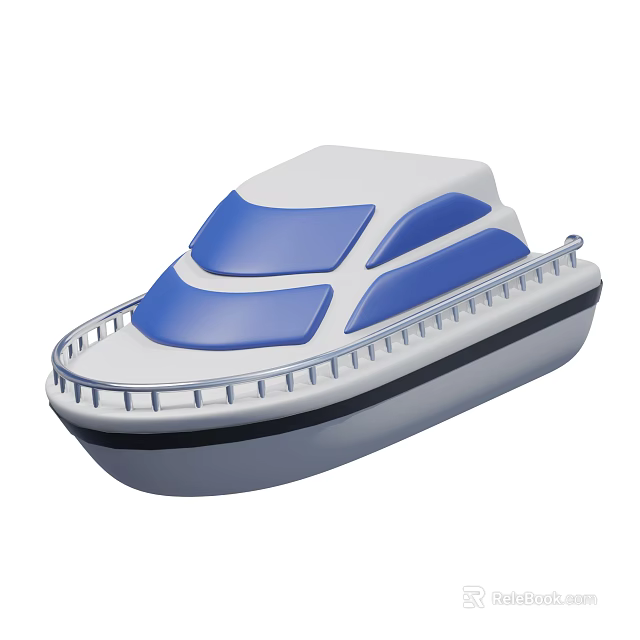 Stylish White and Blue Yacht With Upper Deck Railings and Sleek Hull Design 3d model 