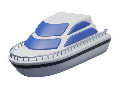 Stylish White and Blue Yacht With Upper Deck Railings and Sleek Hull Design 3d model