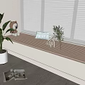 Cozy Pillow On Window Seat With Teddy Bear Green Plant Fresh Flowers And Wooden Floor