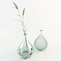Transparent Textured Vase with Tall Grass and Light Green Frosted Vase on White Background