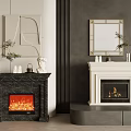 Stylish Fireplaces In Black Marble And White With Flames Plants And Mirrors