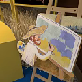 Ravenna Photo Check-in Spot with Four Yellow Framed Artworks Yellow Bench and Hay Decorations