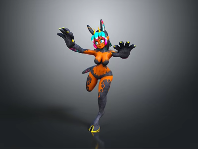Vibrant Fantasy Character Design With Orange Black Body Colorful Eyes And Horns 3d model