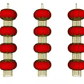 Traditional Red Lanterns Stacked in Three Strings with Golden Trim for Festive Decorations