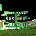 Green Inflatable Structure With Traffic Light Fence Posters And Cloud Decorations On Grass 3d model