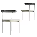 Modern Single Chair with Black Armrests White Seat Cushion and Metal Frame