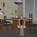 Middle ancient dining table and chair round dining table multi-person dining table marble solid wood 3d model