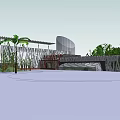 Modern Sales Office Building With Glass Facade Palm Trees And Open Structure