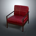 Stylish Red Leather Armchair with Wooden Armrests and Legs for Living Room