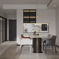Elegant Modern Living Dining Room Interior Design With Sofa Coffee Table Abstract Painting And Chandelier