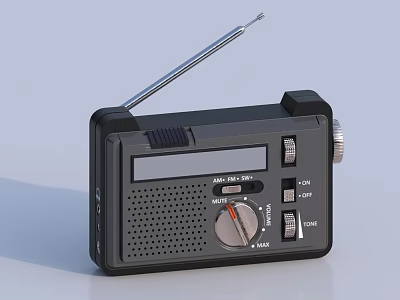 Black Headphone Speaker With Radio FM MW SW Function Volume Tuning Knob And Control Buttons 3d model