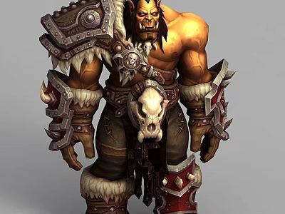Tech Exhibition Hall Featuring Fantasy Warrior Character Display With Armor Fur And Skull Decoration 3d model
