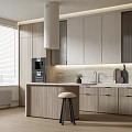 Modern Kitchen Cabinets With Light Wood Finish And Island Counter Design