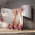 Wedding Backdrop Decoration With 2020 Number Pink Floral Arrangements And Beige Curtains