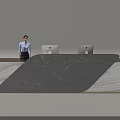 Modern Front Desk Reception Area With Receptionist Two Computers And Marble Countertop 3d model