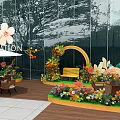Vibrant Floral Art Scene With Colorful Flower Arrangements Outdoor Tables And City Skyline