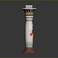 Decorative Column With Painted Bird Design Red Accents And Ornate Top