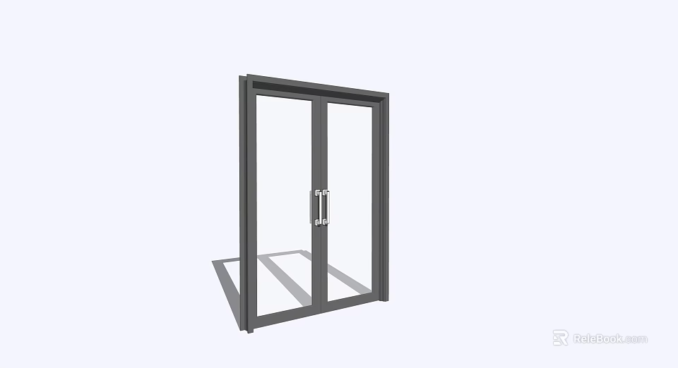 Modern Double Glass Door With Black Frame And Silver Handles 3d model 