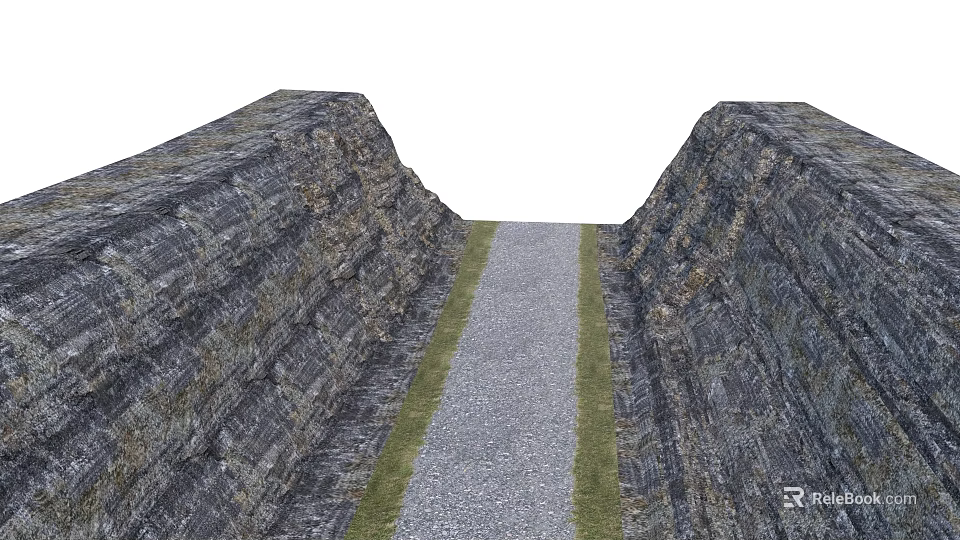 Rugged Stone Wall Flanked Terrain With Central Gravel Path And Grass Borders 3d model 