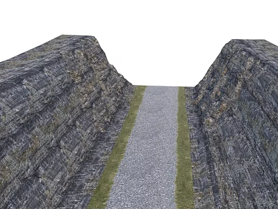 Rugged Stone Wall Flanked Terrain With Central Gravel Path And Grass Borders 3d model