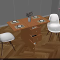 Modern Wooden Dining Table Set With Drawers White Chairs And Flower Vase