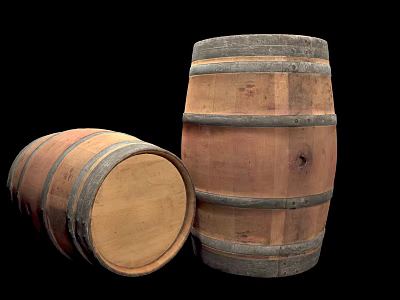 Two Vintage Wooden Storage Barrels With Metal Hoops For Home Use 3d model