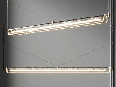 Modern Minimalist Long Linear White Pendant Lights With LED Strips Hanging On Gray Wall 3d model