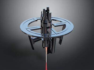 Modern Architectural Structure With Circular Base Tall Central Tower And Red Laser Beam 3d model