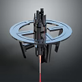 Modern Architectural Structure With Circular Base Tall Central Tower And Red Laser Beam 3d model