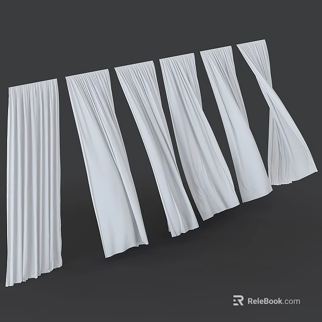 White Pleated Curtains in Different Styles for Modern Home Interior Design 3d model 