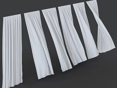White Pleated Curtains in Different Styles for Modern Home Interior Design 3d model