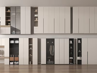 Elegant Modern Wardrobe Interior Design With White Glass Doors And Layered Storage Compartments 3d model