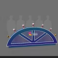 Launch Device With Arc Design Blue Purple Finish Pink Yellow Accents And Human Silhouettes
